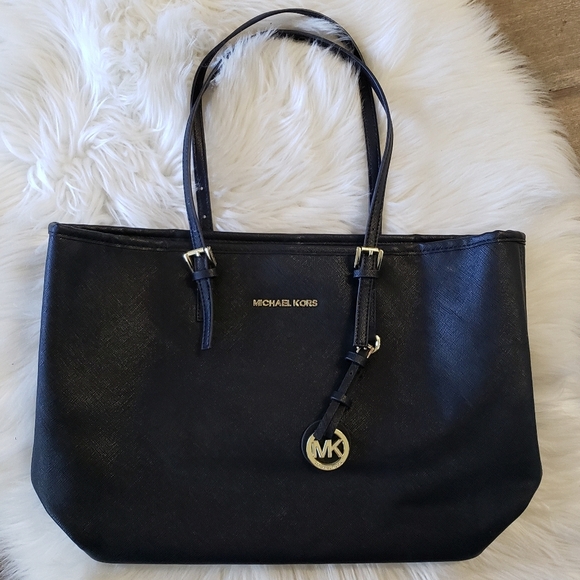 Michael Kors Jet Set Saffiano Black Leather Tote - Picture 5 of 8